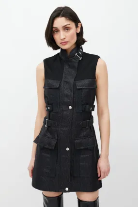 Black Woven Cargo Pocket Belted Dress