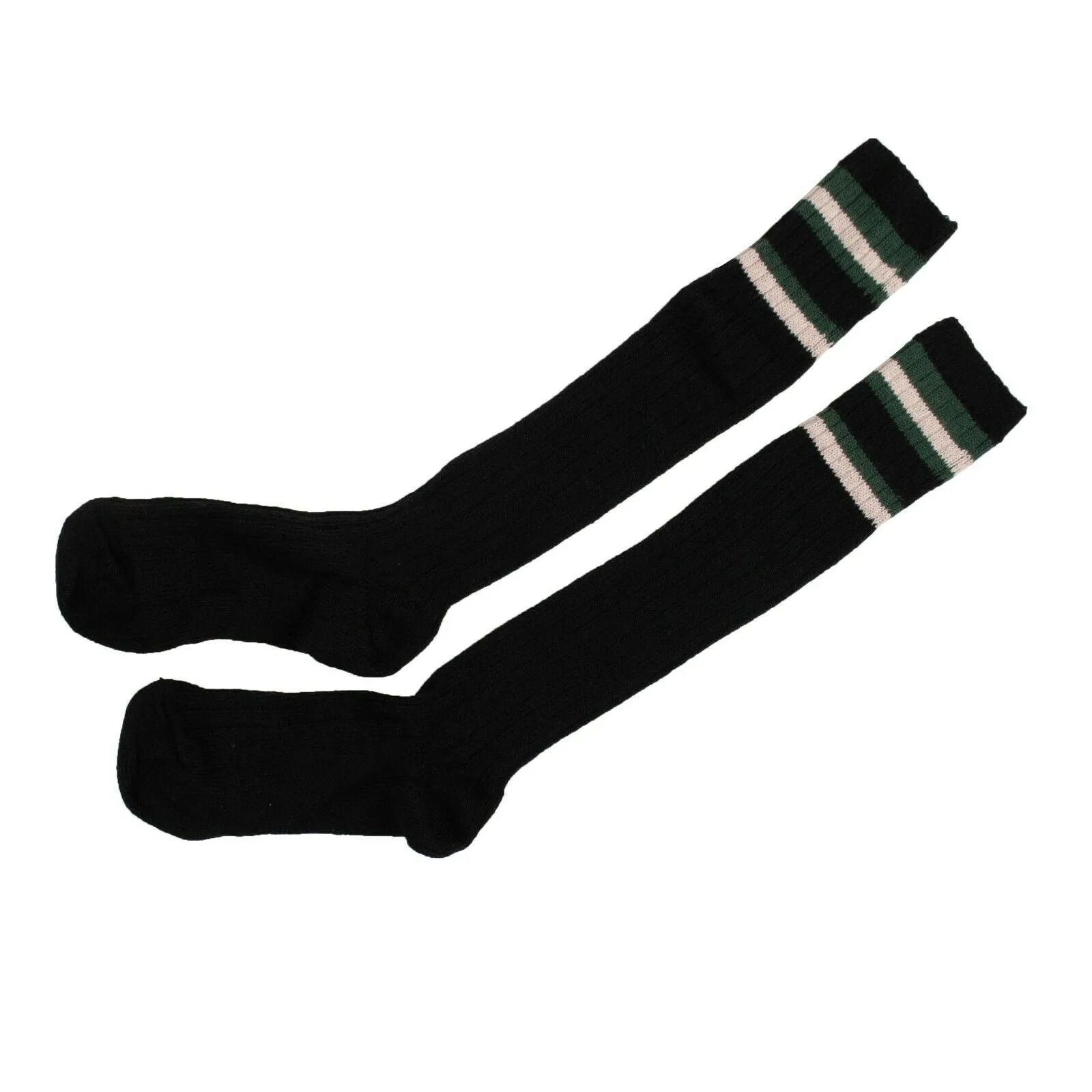 Black/Green Ribbed Stiped Knee High Socks