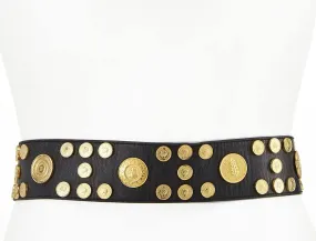 Chanel,  Black Coin Embellished Leather Belt 70, Black