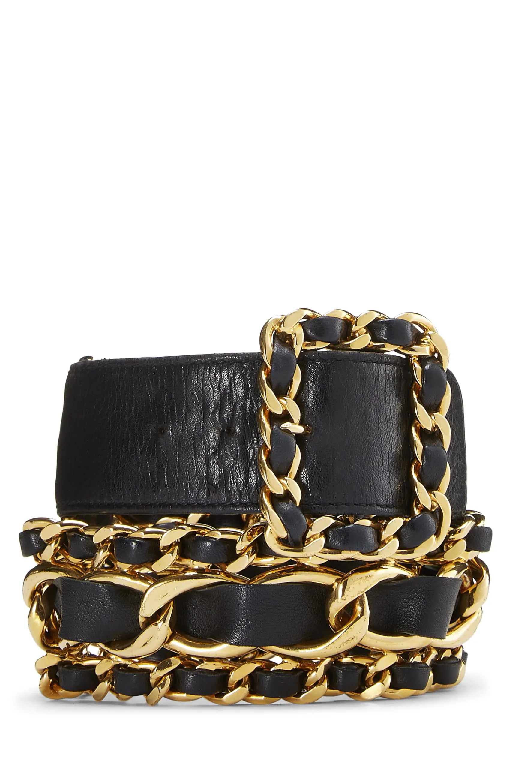 Chanel,  Black Leather & Gold Chain Belt, Black