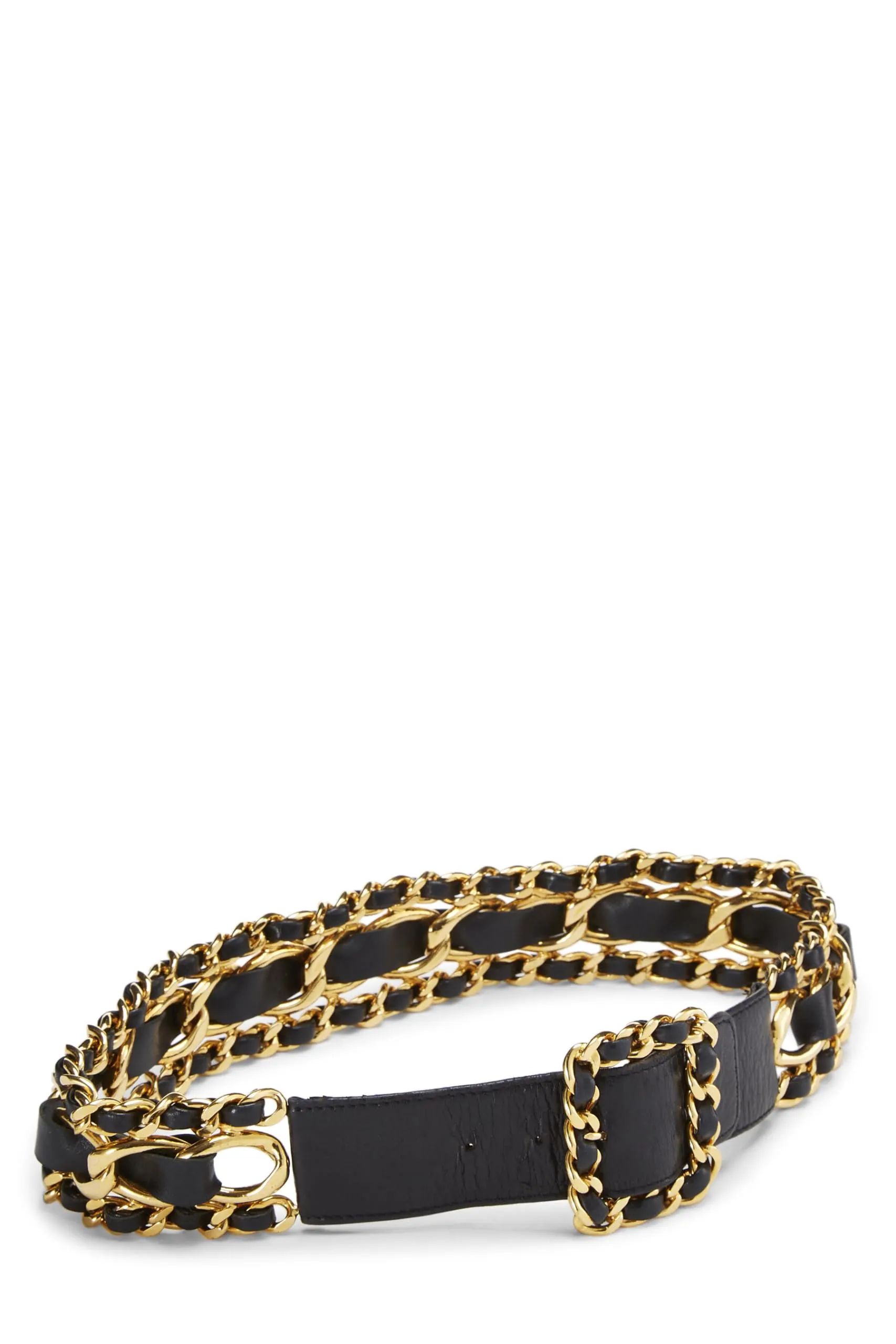Chanel,  Black Leather & Gold Chain Belt, Black