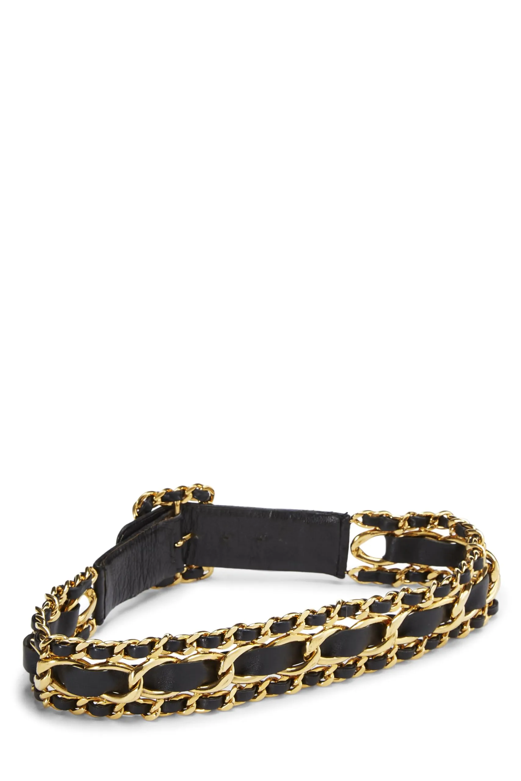 Chanel,  Black Leather & Gold Chain Belt, Black
