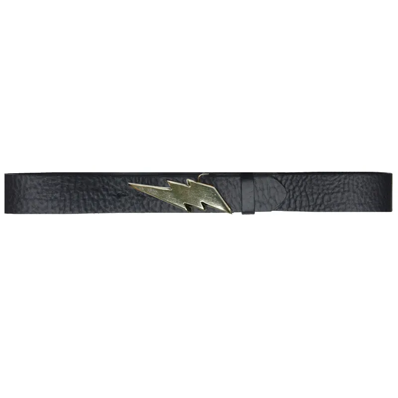 Lightning Bolt Belt - Black with Antique Nickel Buckle