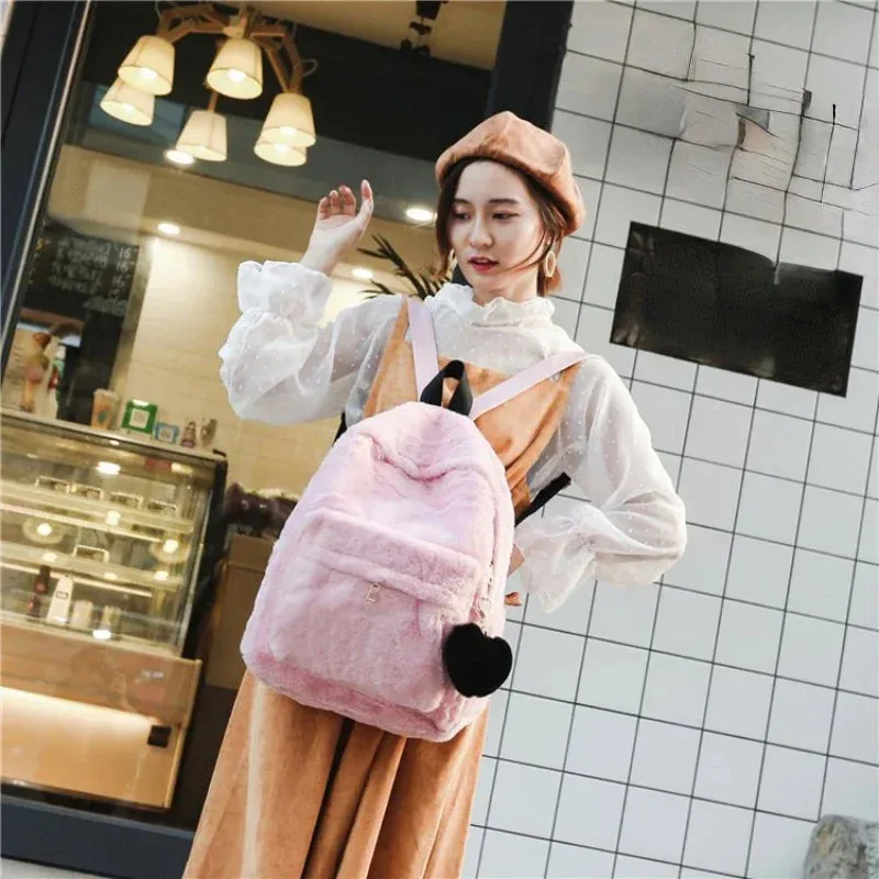 UAKISS  -  Streetwear Sweet Preppy Girls Schoolbags Student Japanese Y2k Aesthetic Kawaii Backpacks Casual Fluffy Cute Heart Bags for Women