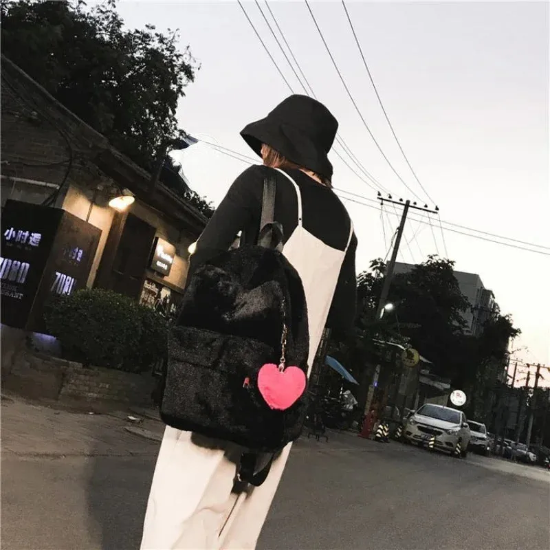 UAKISS  -  Streetwear Sweet Preppy Girls Schoolbags Student Japanese Y2k Aesthetic Kawaii Backpacks Casual Fluffy Cute Heart Bags for Women